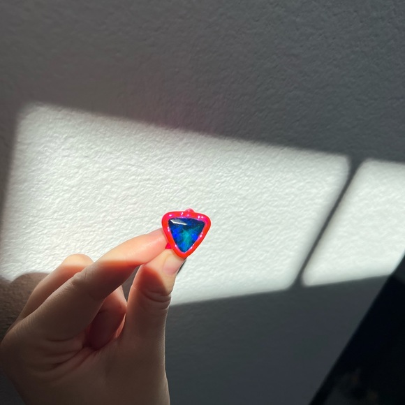 OPEN EDIT SPACE AGE MODERN METALLIC BLUE/HOT PINK CRYSTAL RING SZ 8 - NEW! - Picture 3 of 5